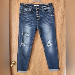 Kancan nwot dark wash button front skinny distressed jeans